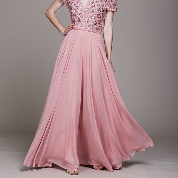 Sequined Illusion V-Neck Evening Dress AC787 - Picture 2 of 4